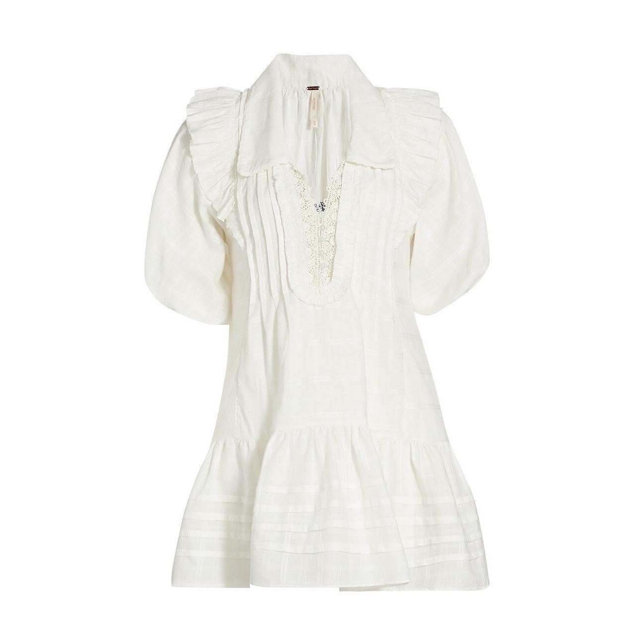 Free People Women's Elora Ruffled Lace-Trim Dress - Ivory Size L